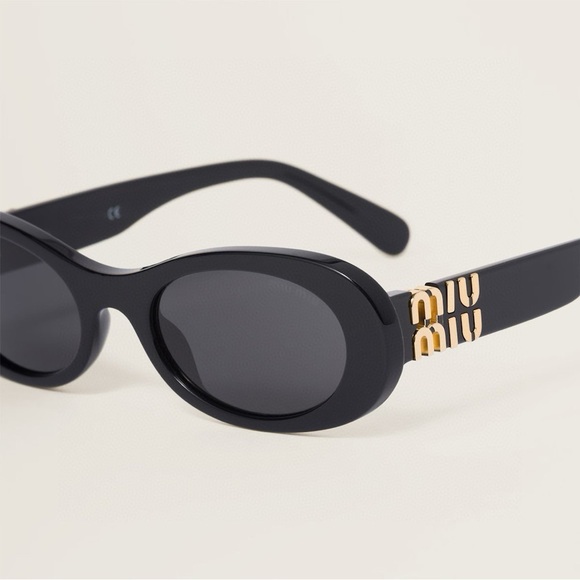 Miu Miu Black Sunglasses with Gold Logo - Picture 1 of 2